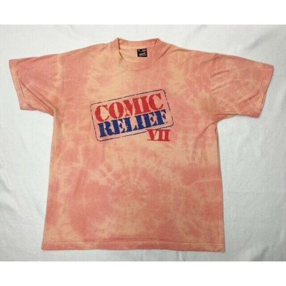 Vintage 90s Comic Relief T-Shirt XL Tie Dye Orange Comedy Single Stitch 1995 - Picture 1 of 7